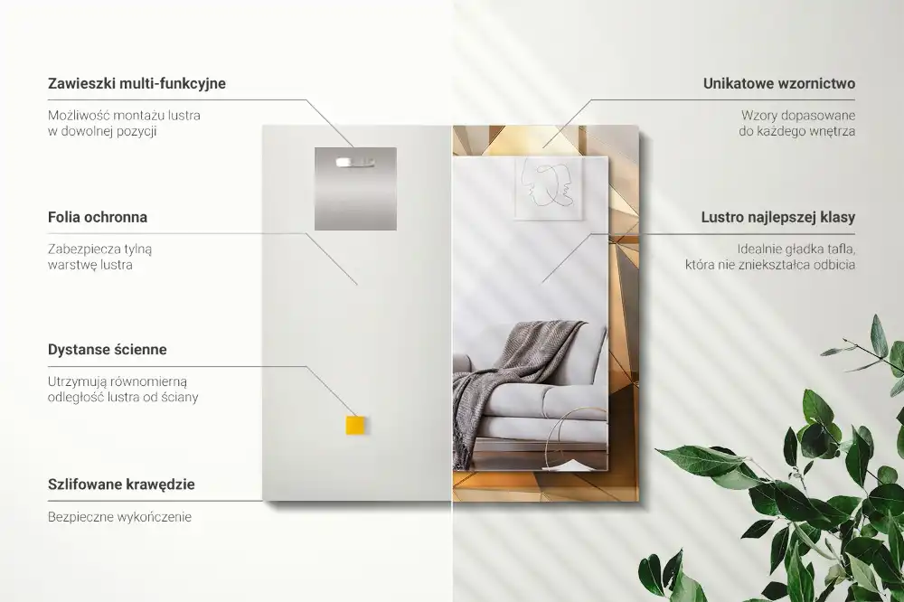 Dekorativ spegel med tryck Gyllene geometriska mönster