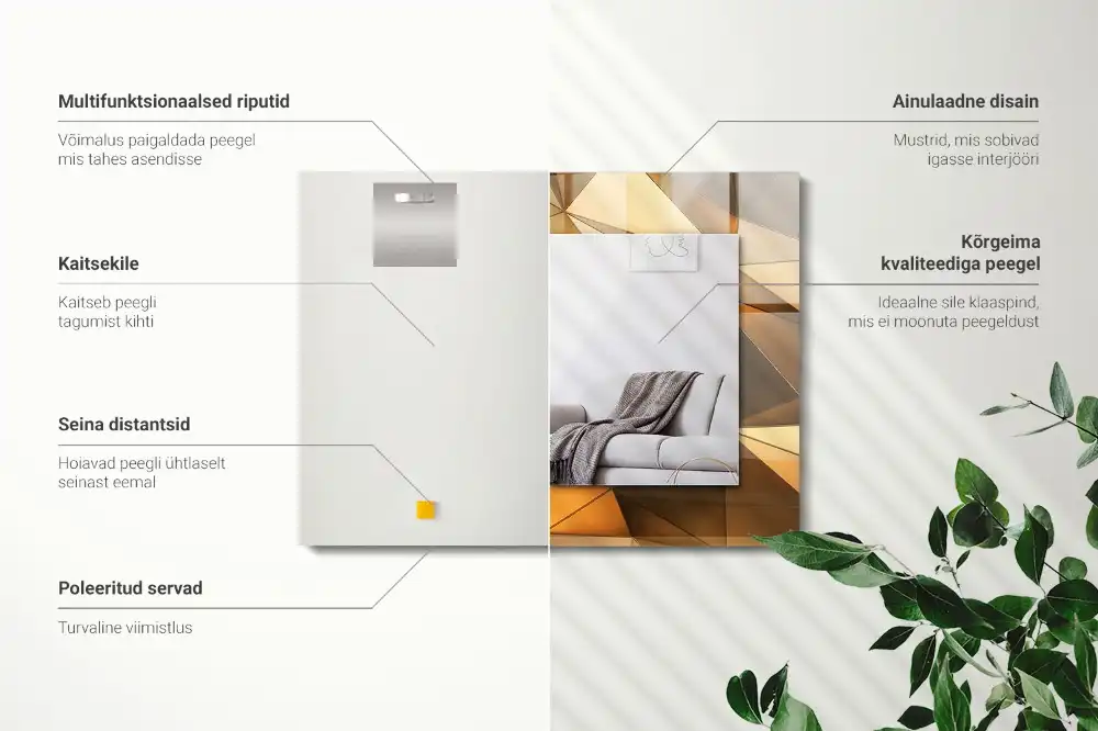 Dekorativ spegel med tryck Gyllene geometriska mönster