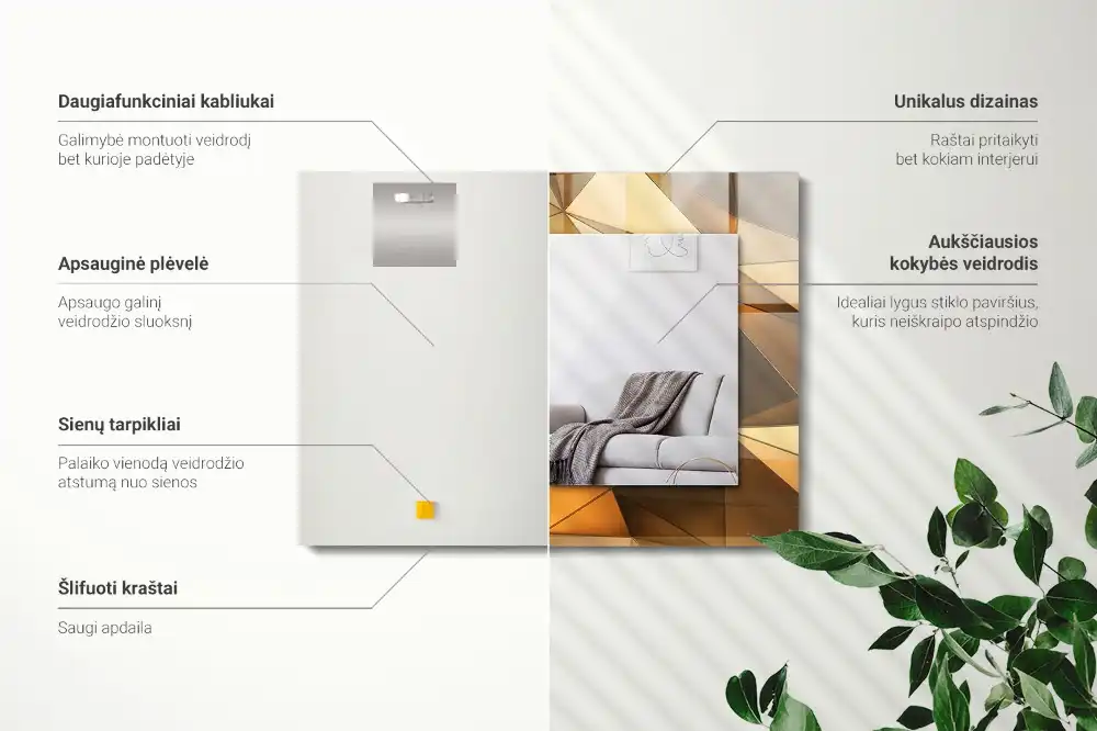 Dekorativ spegel med tryck Gyllene geometriska mönster