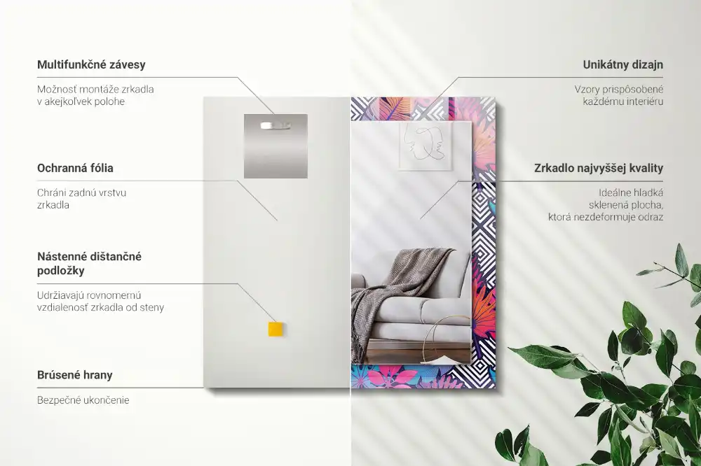 Rektangulär spegel med tryck Färgglada tropiska löv