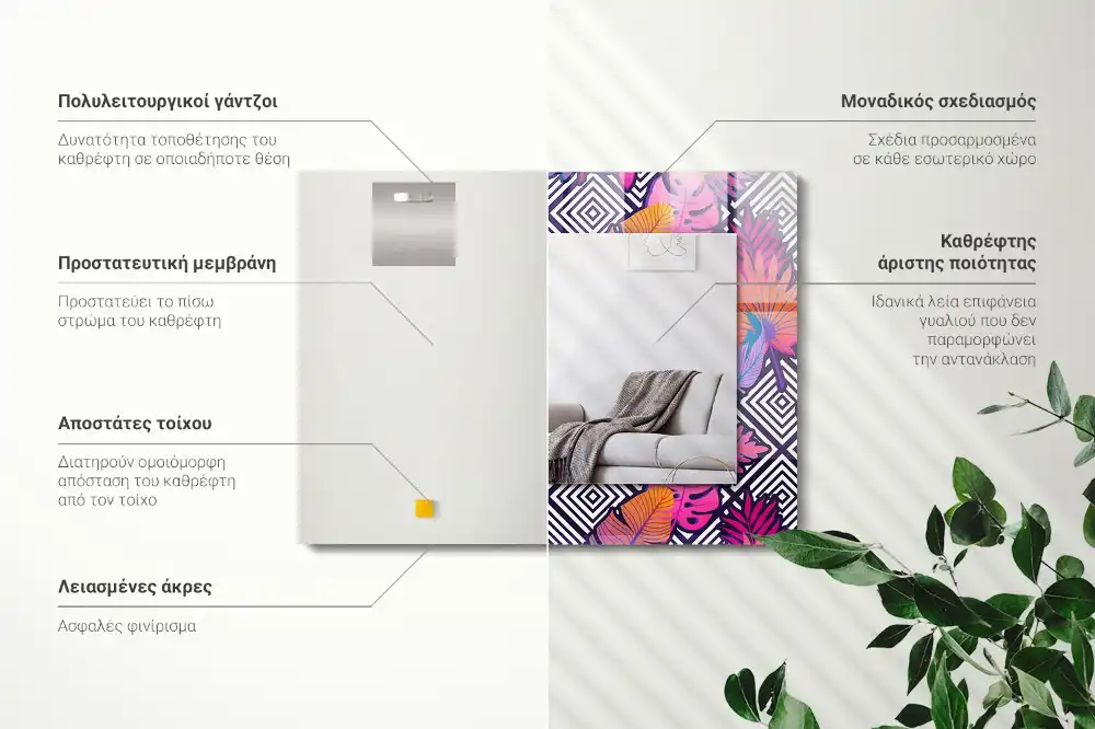 Rektangulär spegel med tryck Färgglada tropiska löv