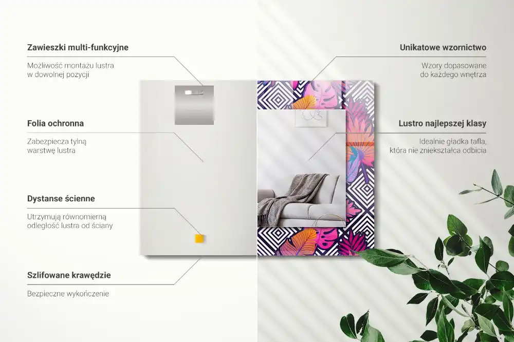 Rektangulär spegel med tryck Färgglada tropiska löv