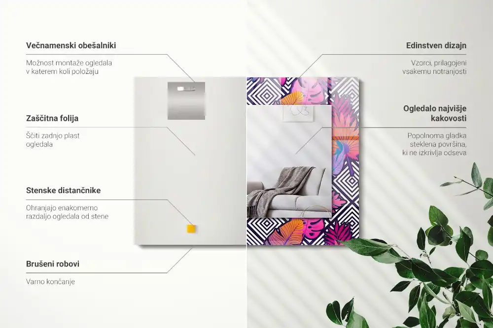 Rektangulär spegel med tryck Färgglada tropiska löv