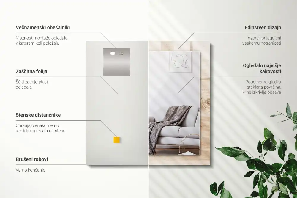 Dekorativ spegel med tryck Trä med kvistar