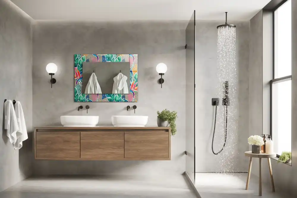 Rektangulär spegel med tryck Blommor och blad