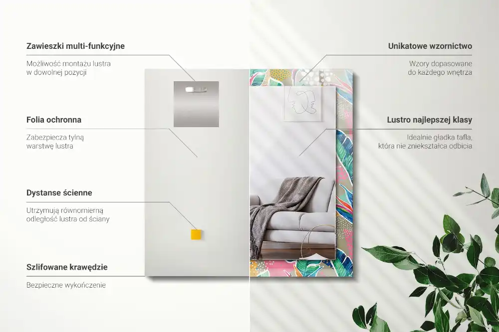 Rektangulär spegel med tryck Blommor och blad