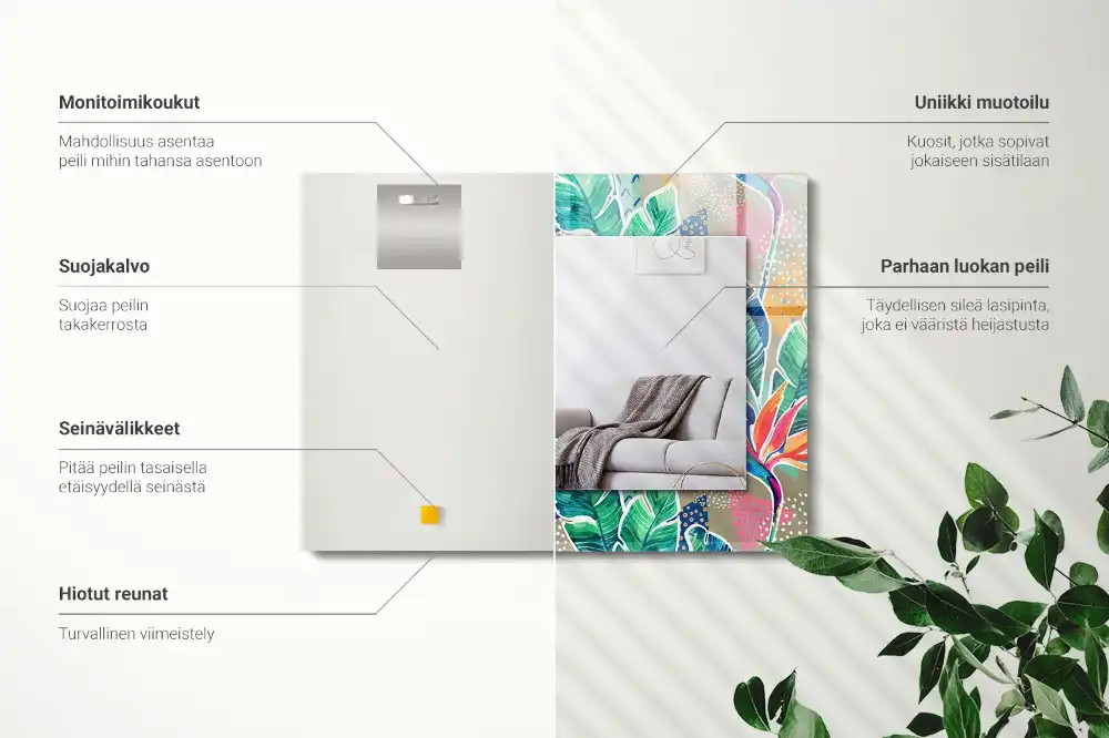 Rektangulär spegel med tryck Blommor och blad