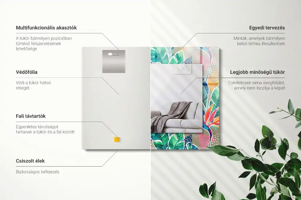 Rektangulär spegel med tryck Blommor och blad