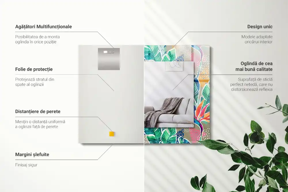 Rektangulär spegel med tryck Blommor och blad