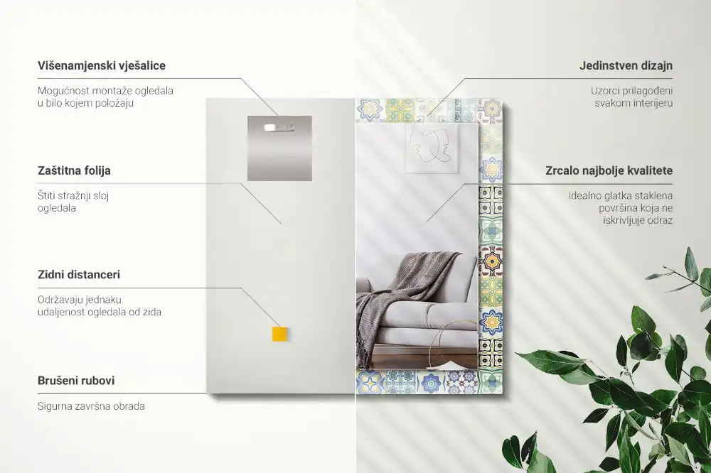 Rektangulär spegel med tryck Färgglada kakelmönster