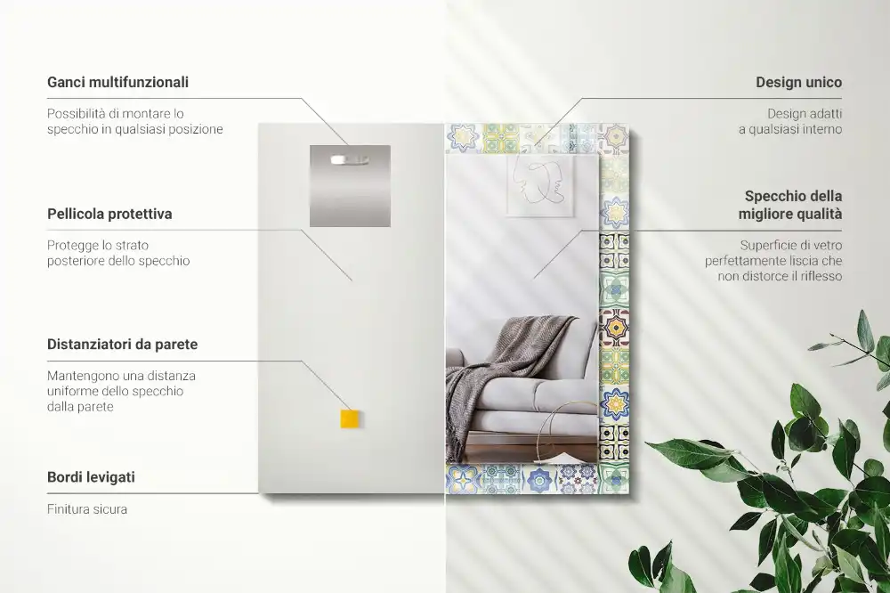 Rektangulär spegel med tryck Färgglada kakelmönster