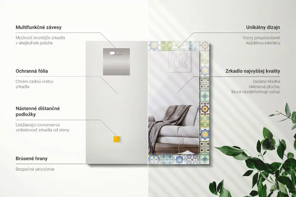 Rektangulär spegel med tryck Färgglada kakelmönster