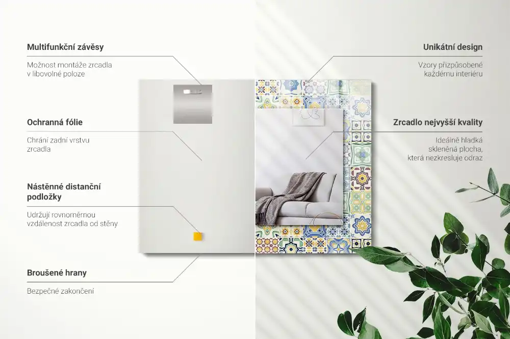 Rektangulär spegel med tryck Färgglada kakelmönster