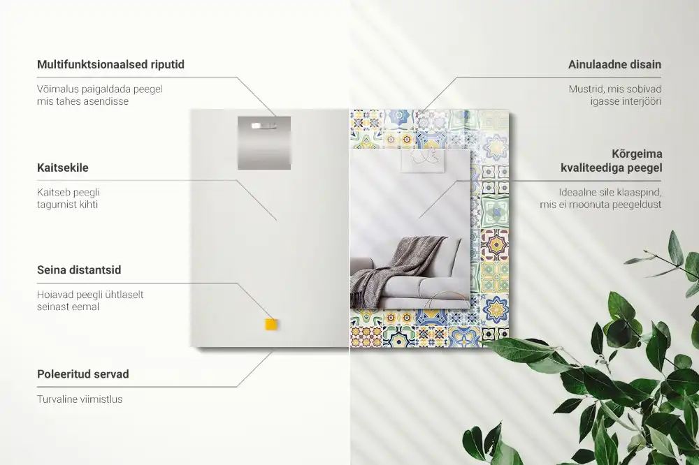 Rektangulär spegel med tryck Färgglada kakelmönster