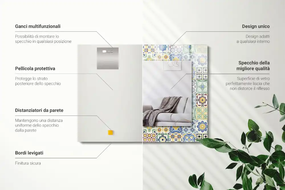 Rektangulär spegel med tryck Färgglada kakelmönster