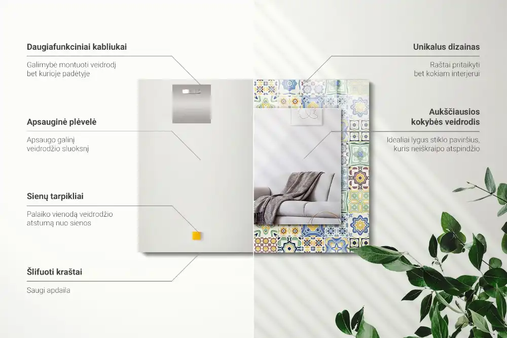 Rektangulär spegel med tryck Färgglada kakelmönster