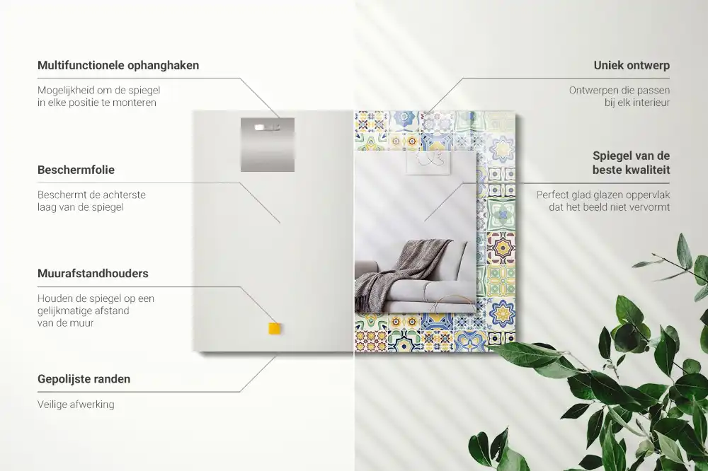 Rektangulär spegel med tryck Färgglada kakelmönster