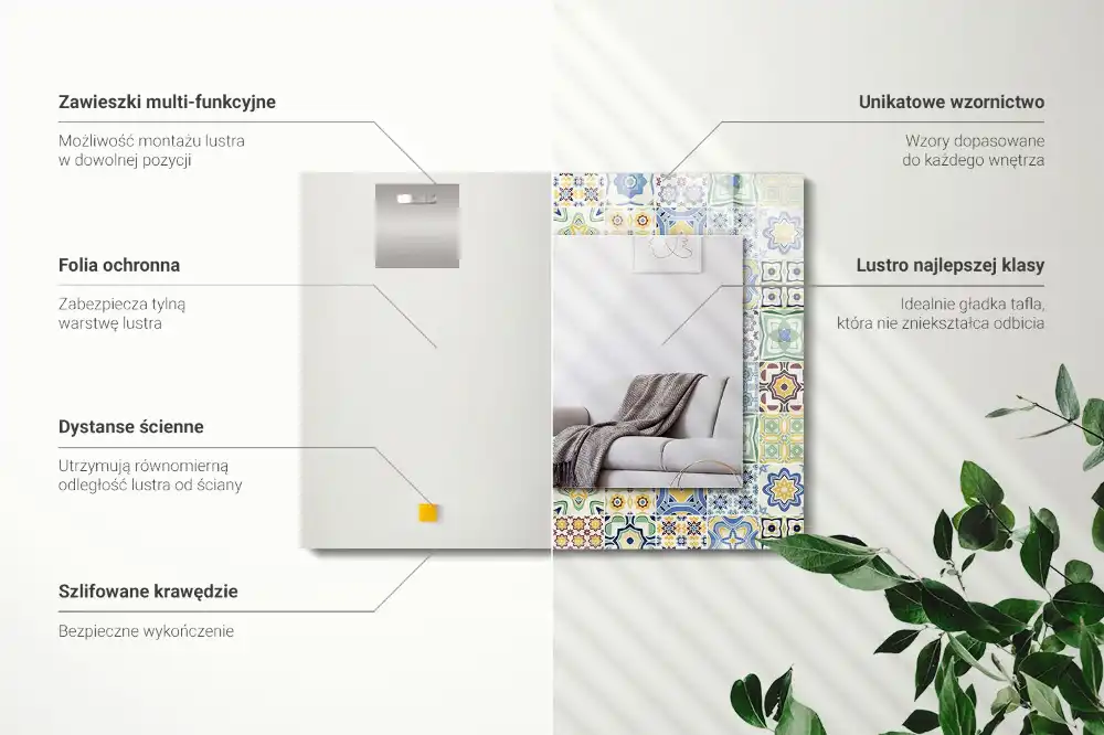 Rektangulär spegel med tryck Färgglada kakelmönster