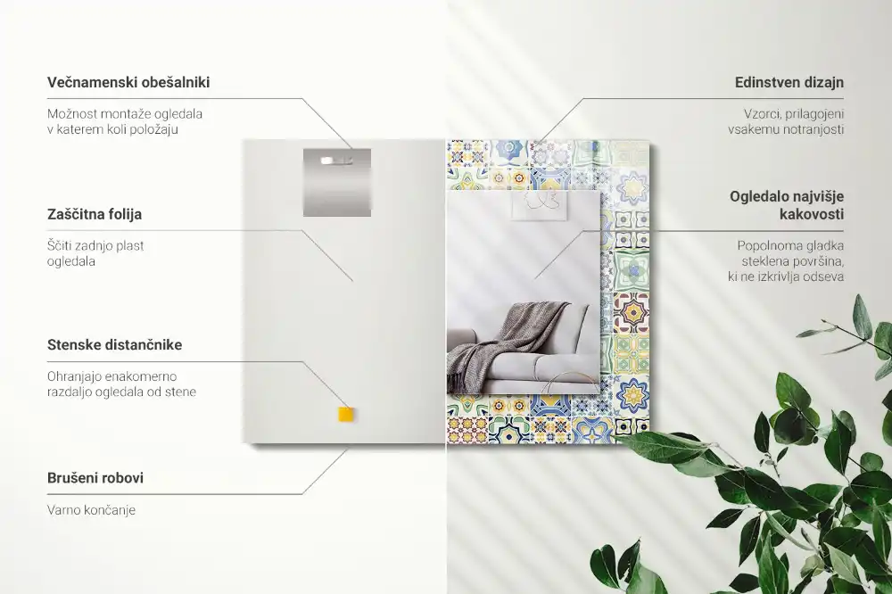 Rektangulär spegel med tryck Färgglada kakelmönster