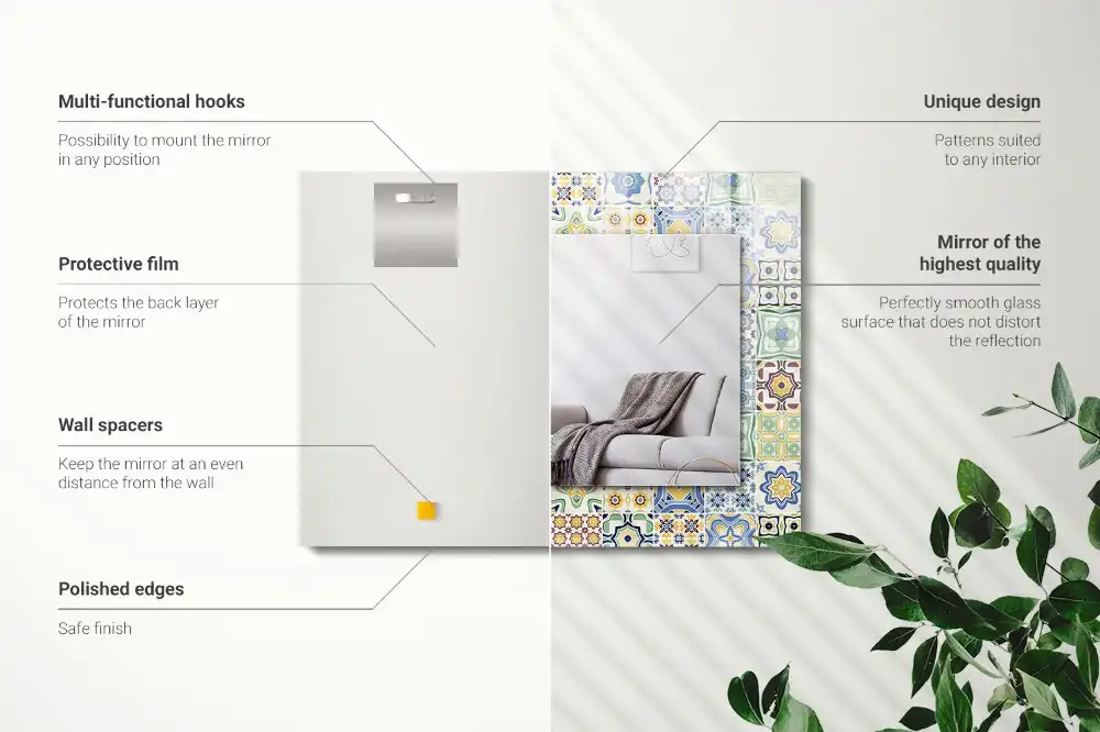 Rektangulär spegel med tryck Färgglada kakelmönster