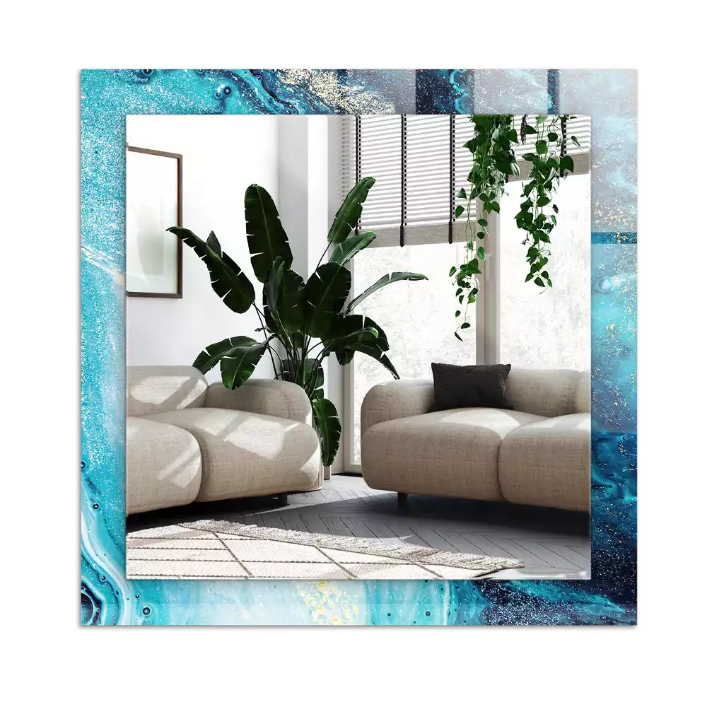 Rektangulär spegel med tryck Abstrakt blå konst