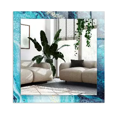 Rektangulär spegel med tryck Abstrakt blå konst