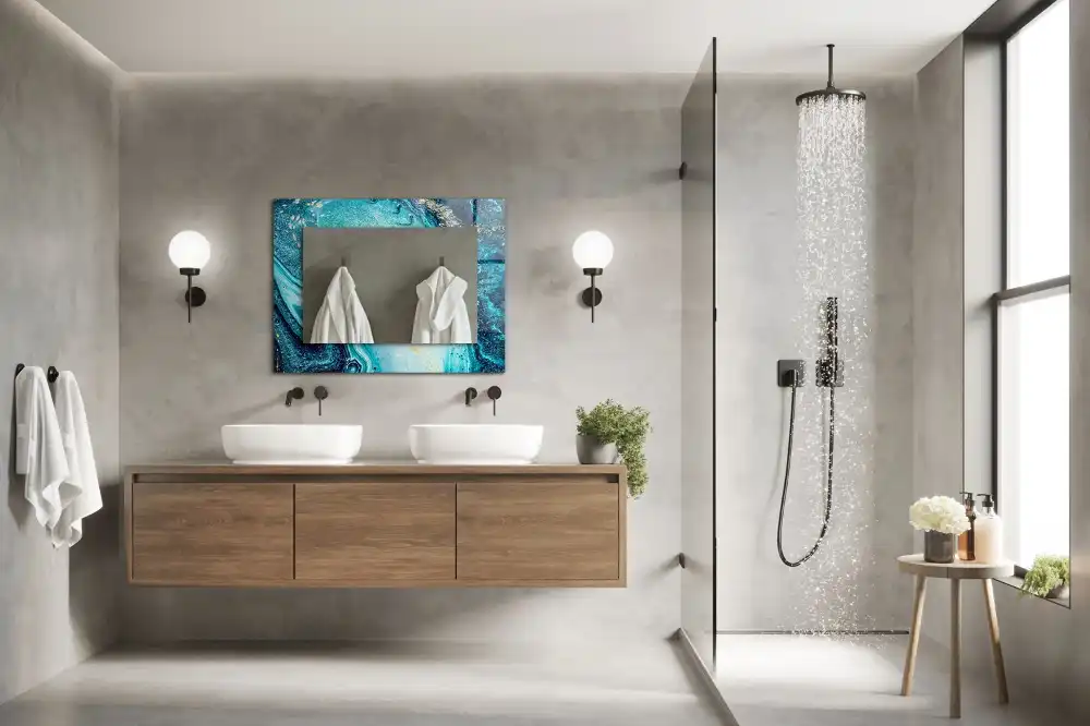 Rektangulär spegel med tryck Abstrakt blå konst