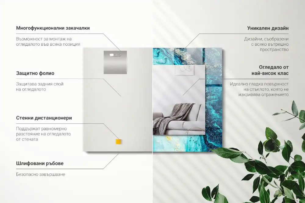 Rektangulär spegel med tryck Abstrakt blå konst