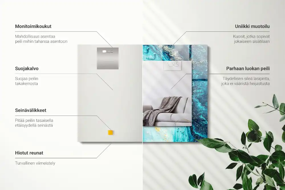 Rektangulär spegel med tryck Abstrakt blå konst