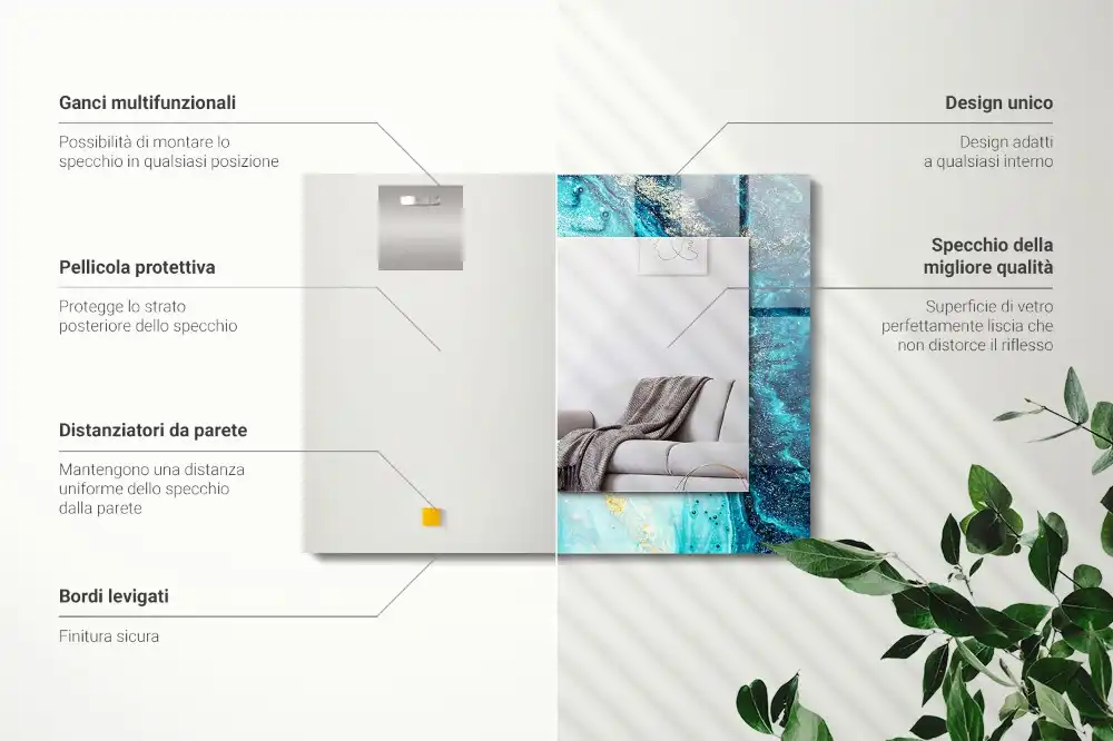 Rektangulär spegel med tryck Abstrakt blå konst