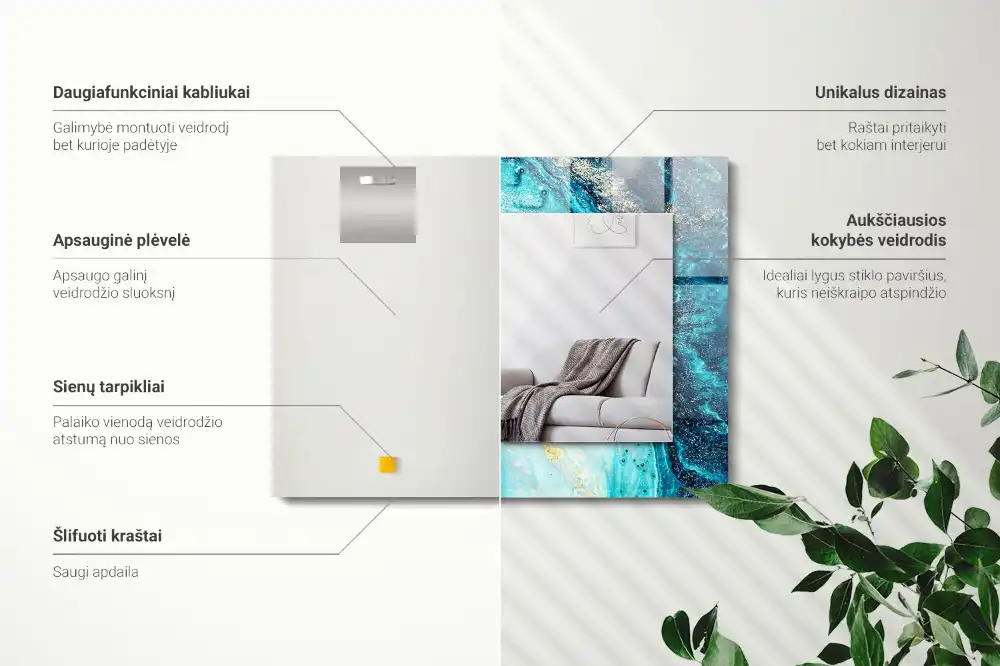 Rektangulär spegel med tryck Abstrakt blå konst