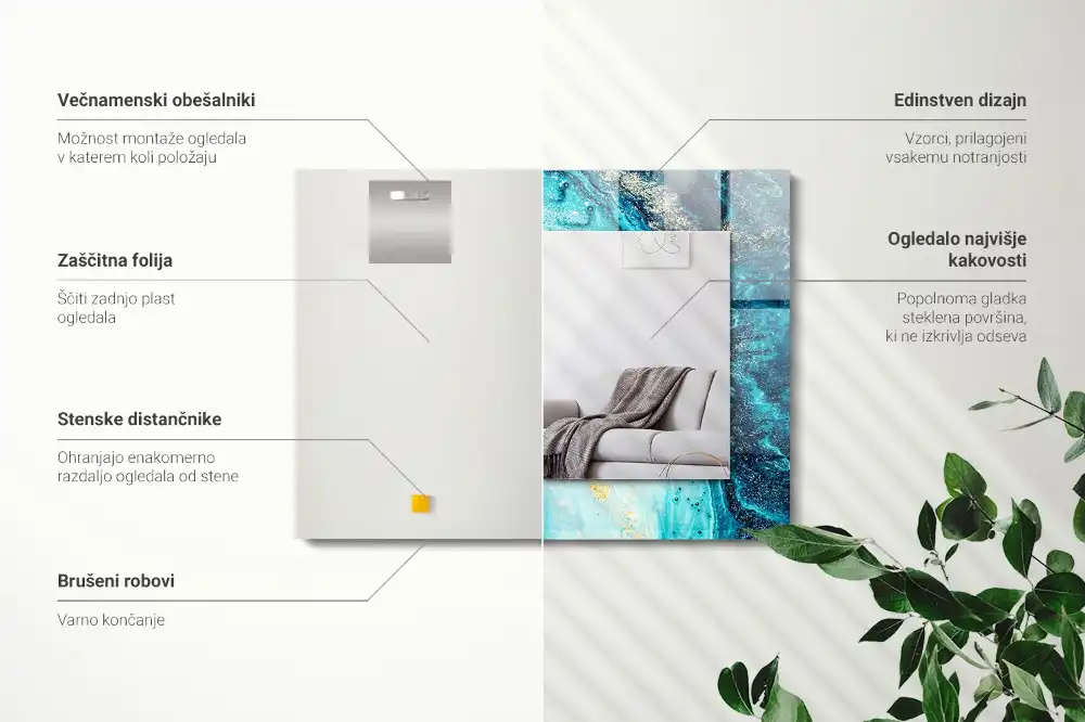 Rektangulär spegel med tryck Abstrakt blå konst