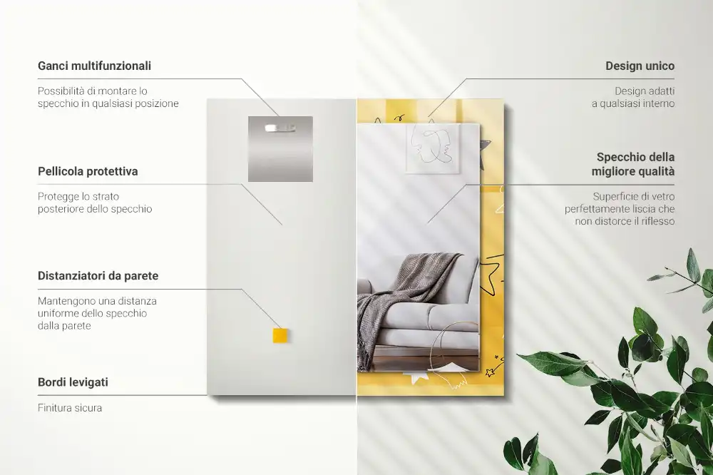 Dekorativ spegel med tryck Teckningar av olika stjärnor