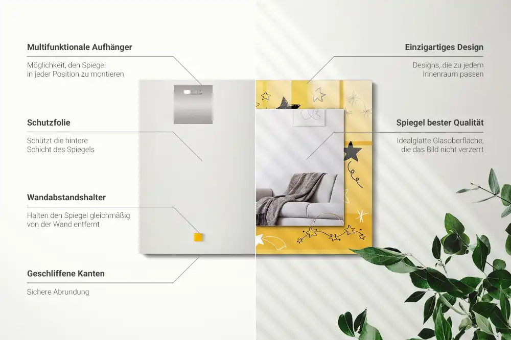 Dekorativ spegel med tryck Teckningar av olika stjärnor