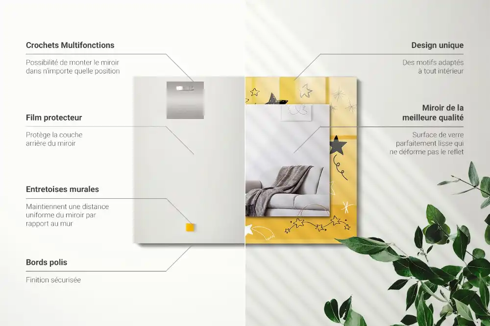 Dekorativ spegel med tryck Teckningar av olika stjärnor