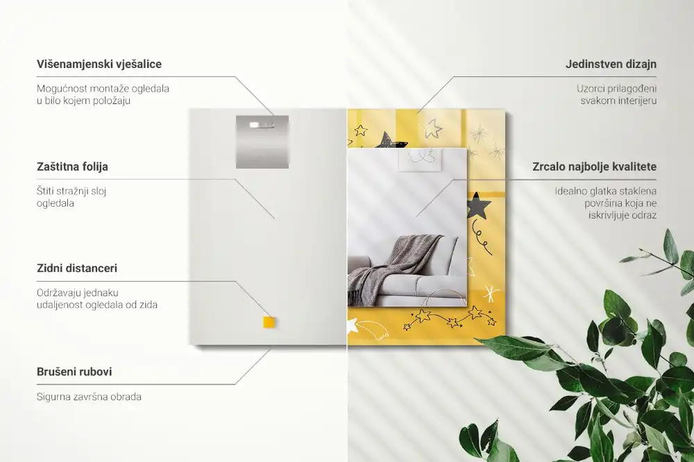 Dekorativ spegel med tryck Teckningar av olika stjärnor