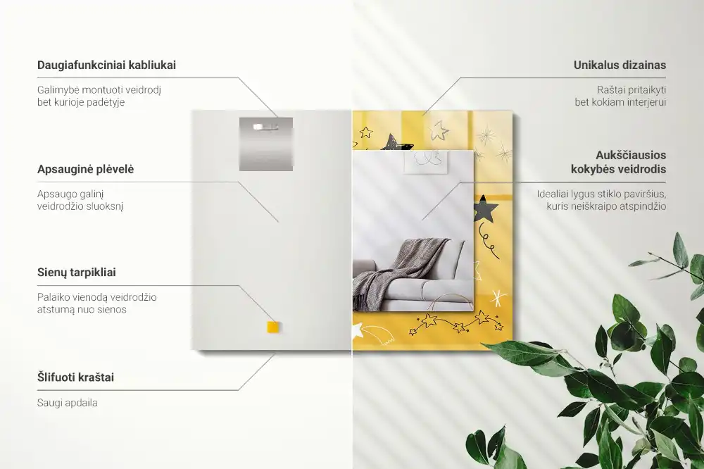 Dekorativ spegel med tryck Teckningar av olika stjärnor