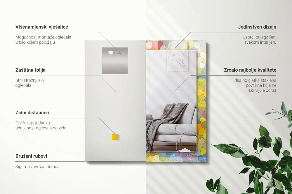 Rektangulär spegel med tryck Färgglad abstrakt mosaik