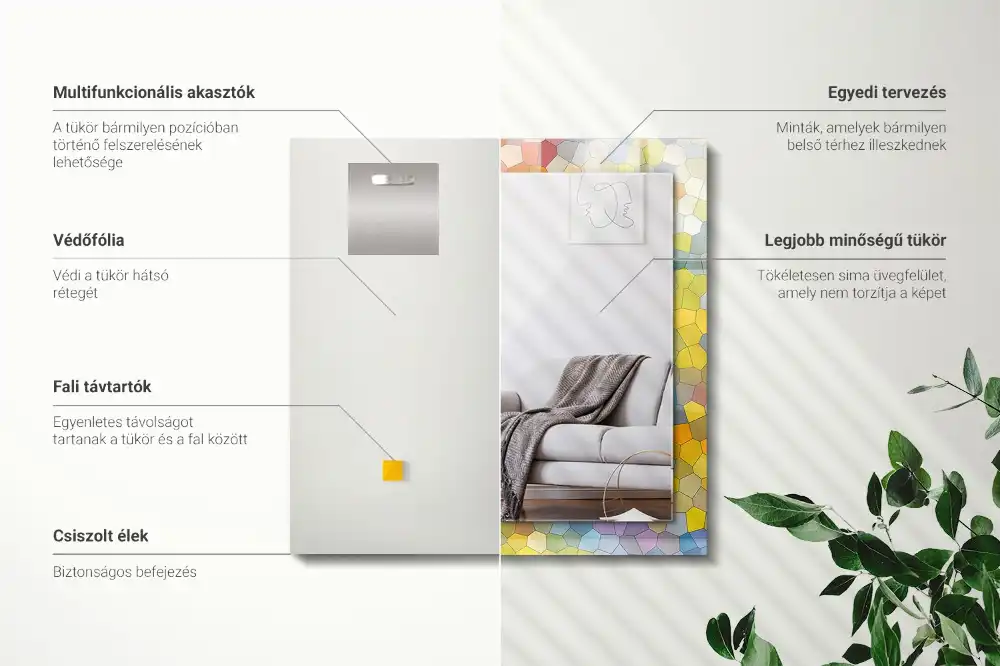 Rektangulär spegel med tryck Färgglad abstrakt mosaik