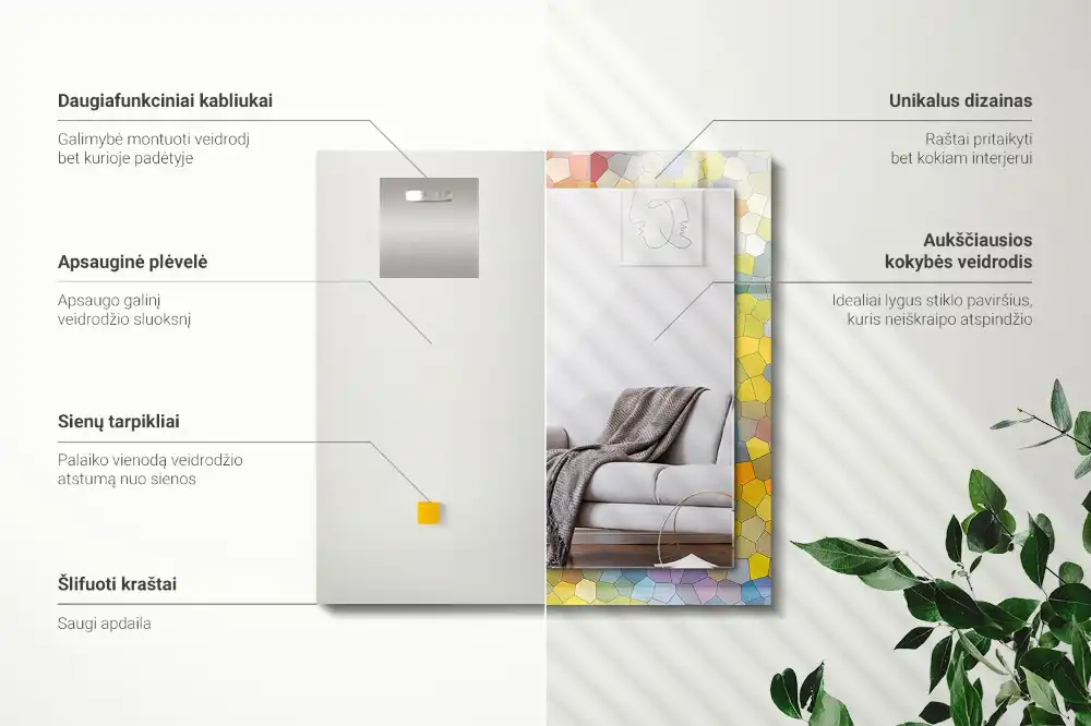 Rektangulär spegel med tryck Färgglad abstrakt mosaik