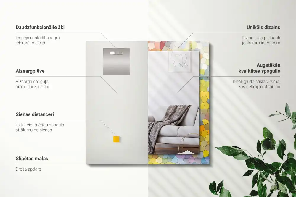 Rektangulär spegel med tryck Färgglad abstrakt mosaik