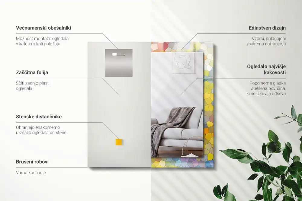 Rektangulär spegel med tryck Färgglad abstrakt mosaik
