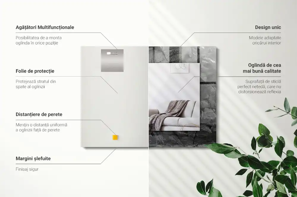 Rektangulär spegel med tryck Svart sten spricker