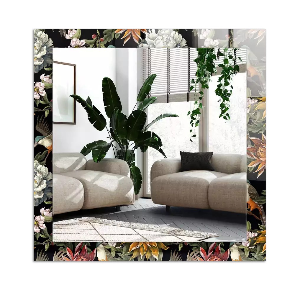 Dekorativ spegel med tryck Blommor och fåglar