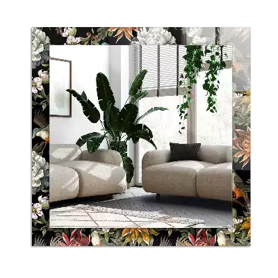Dekorativ spegel med tryck Blommor och fåglar