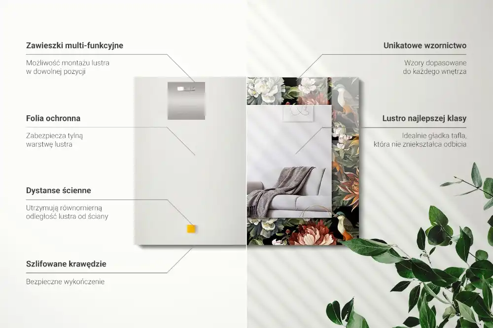 Dekorativ spegel med tryck Blommor och fåglar