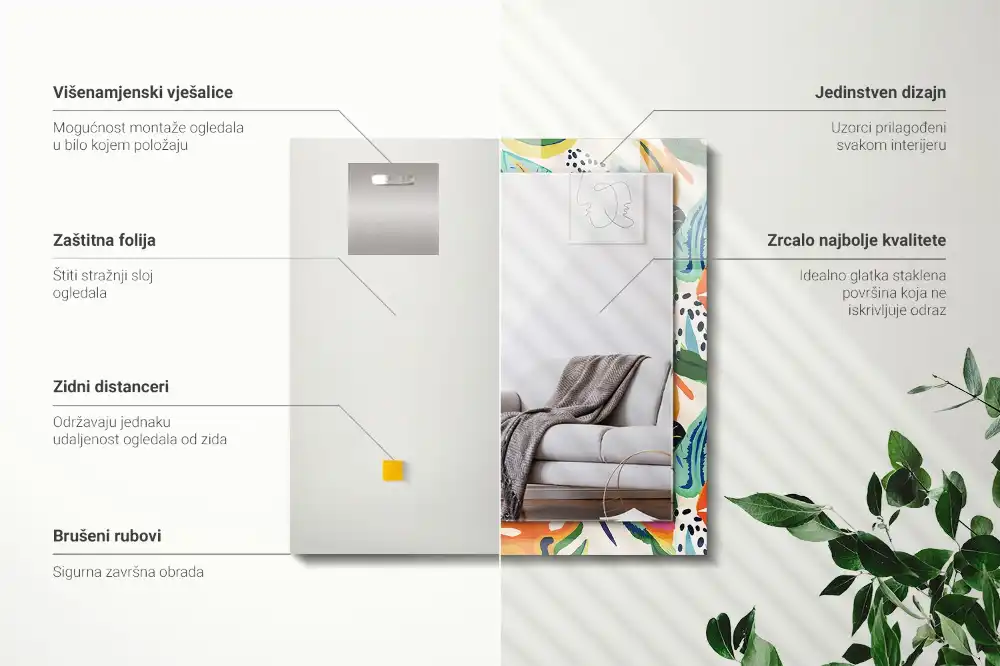 Rektangulär spegel med tryck Färgglada löv mönster