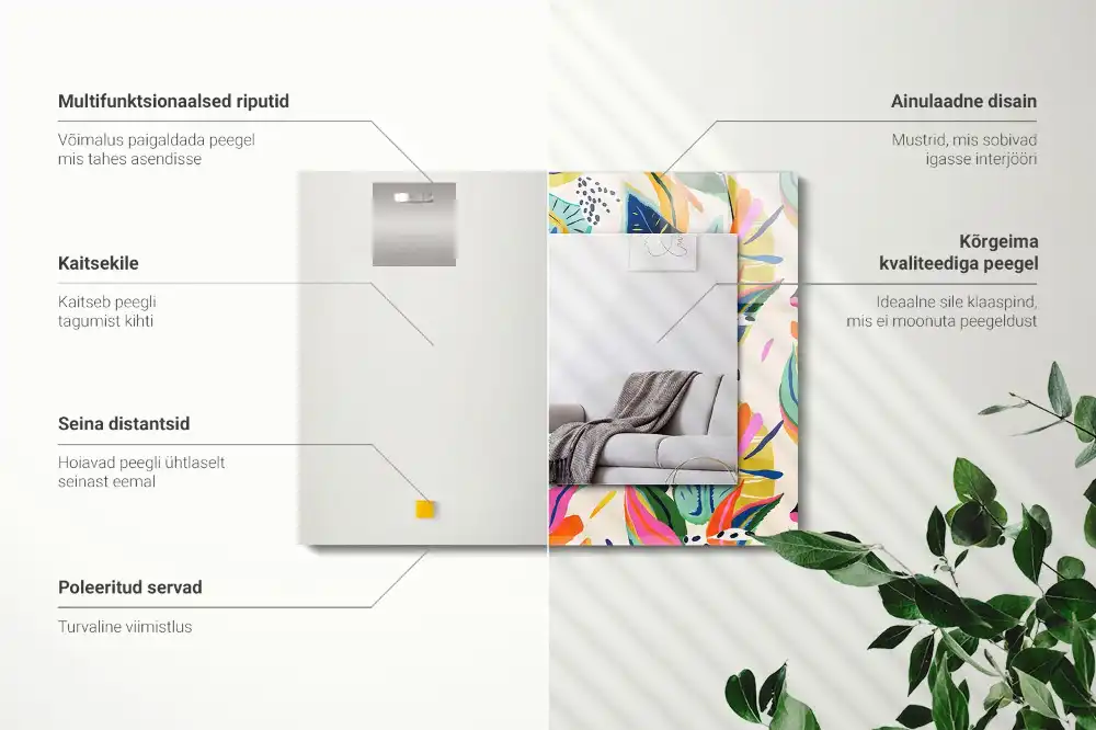 Rektangulär spegel med tryck Färgglada löv mönster