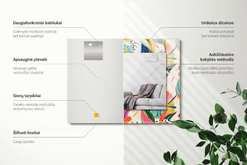 Rektangulär spegel med tryck Färgglada löv mönster