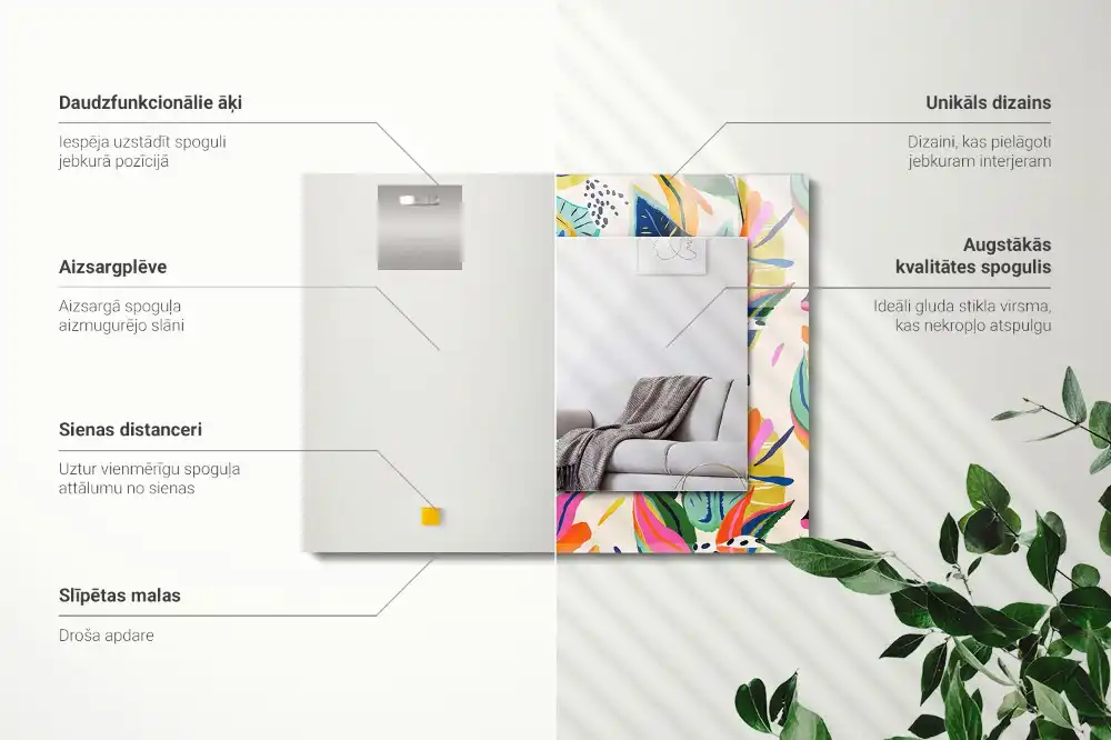 Rektangulär spegel med tryck Färgglada löv mönster